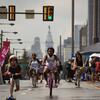 People riding bikes.