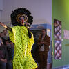 A Tyler student talking at the Wearable Art Show.