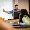 A professor talking to a class.