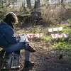 student working on outdoor project