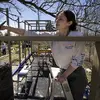 student working outdoors