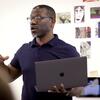 Art education professor at tyler talking to a class.